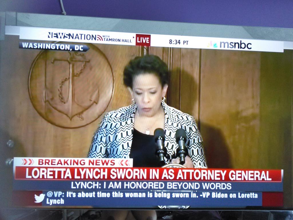 HOLLAatyaANCEST's tweet photo. At last speech on @tamronhall @msnbc  from sworn in 1st AA Female Atty General. http://t.co/pY4RAo34q7