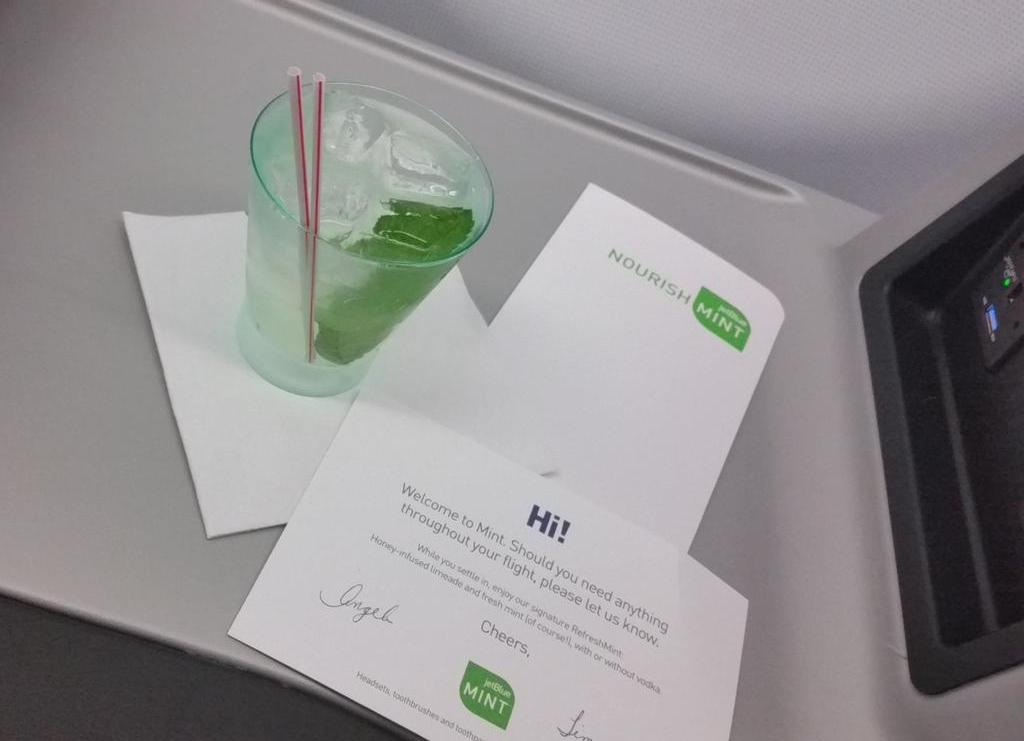 manuel_c's tweet photo. Hi @JetBlue - not a big #selfie guy but you were right about the #mintini - tasty! Courtesy of #mint angel Angela :) http://t.co/8U9yhU7g0g