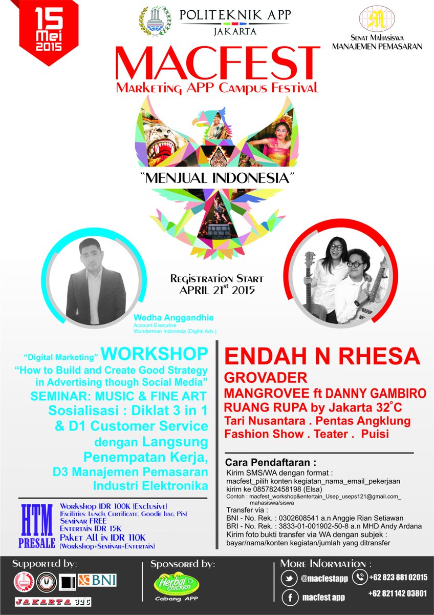 macfestapp's tweet photo. MACFEST (Marketing APP Campus Festival) yang diselenggarakan tgl 15 Mei 2015 @infojakarta @infodepok123 @KampusUpdate http://t.co/fa8imDpH2X