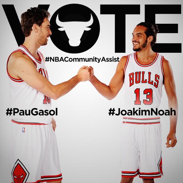 bennythebull's tweet photo. RT = a vote.  So simple!!   Voting ends at 11pm tonight for the #NBACommunityAssist award.  #PauGasol #JoakimNoah http://t.co/CJ1bhJw7or