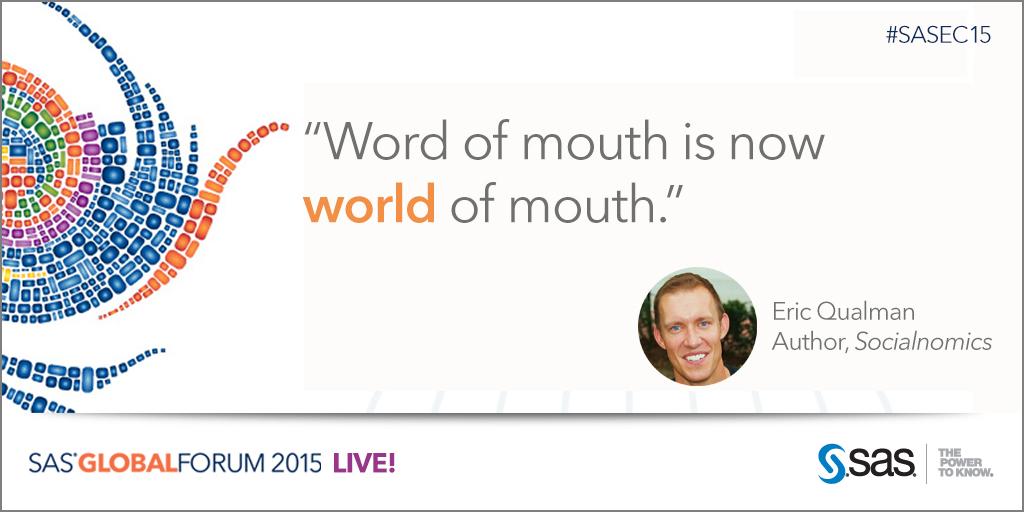 SASsoftware's tweet photo. Socialnomics author @equalman kicks off the SAS Global Forum Exec Conf #SASEC15 Watch LIVE: http://t.co/u3dYsEaLsC http://t.co/Rl3jr8tjkB