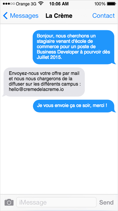 Clempowered's tweet photo. Crème de la Crème : nouveau #service à la demande par #SMS réalisé par des étudiants http://t.co/bceHlTW8hr http://t.co/IM7diDRIRx