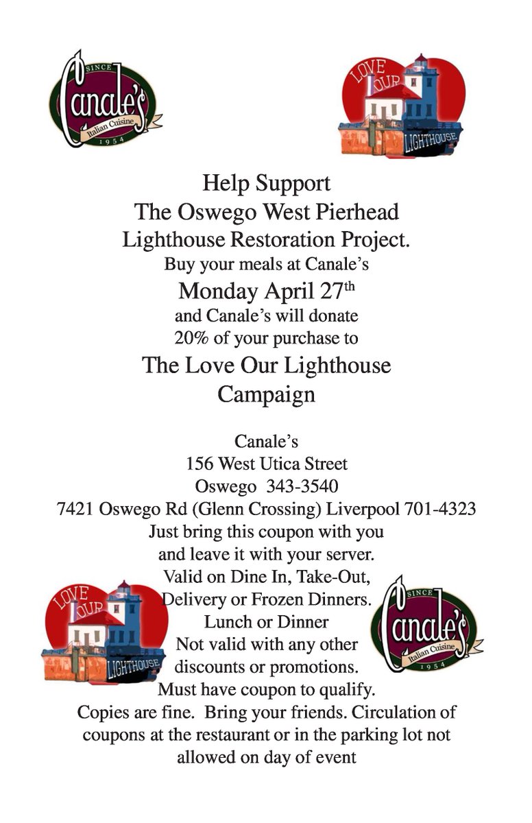 Today!  Eat and <a href="/CanalesRest/">Canale's Restaurant</a>  and they will donate 20% to my restoration!