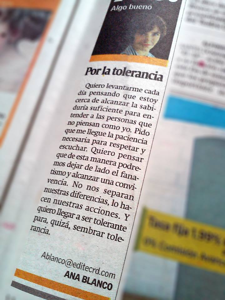 Editecrd's tweet photo. Por la tolerancia. #columna #algobueno #anablanco #diariolibre #editec http://t.co/BYIabyE55l