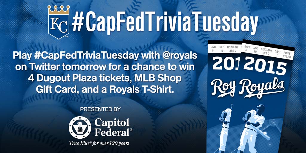 Royals's tweet photo. Check out our Twitter account tomorrow for a chance to win the #CapFedTriviaTuesday Grand Prize! http://t.co/7Yx5EAULM7