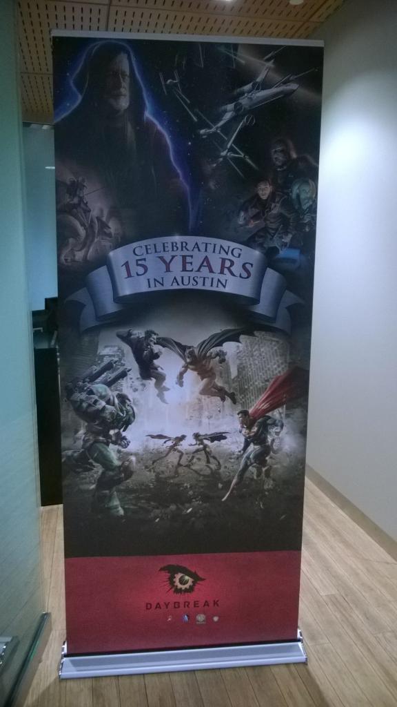 DCUO's tweet photo. We're celebrating 15 years of #Daybreak Awesome here in the office. Er, we mean, Austin. #DCUO #StarWarsGalaxies http://t.co/FKXNeHxKM1