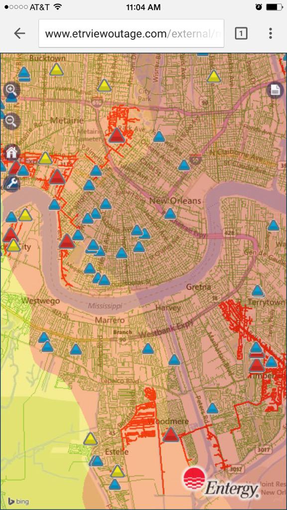 WWNO's tweet photo. Widespread power outages throughout metro New Orleans. http://t.co/wqvMeVabQw