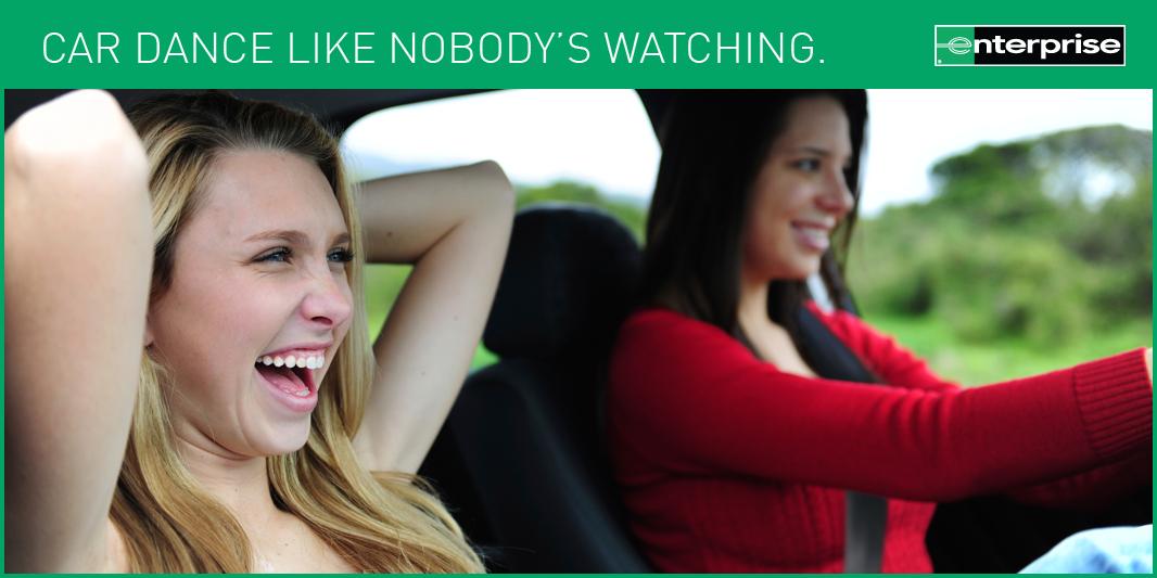 Enterprise's tweet image. If you've got two left feet, call shotgun. #WeDontJudge #GotMoves