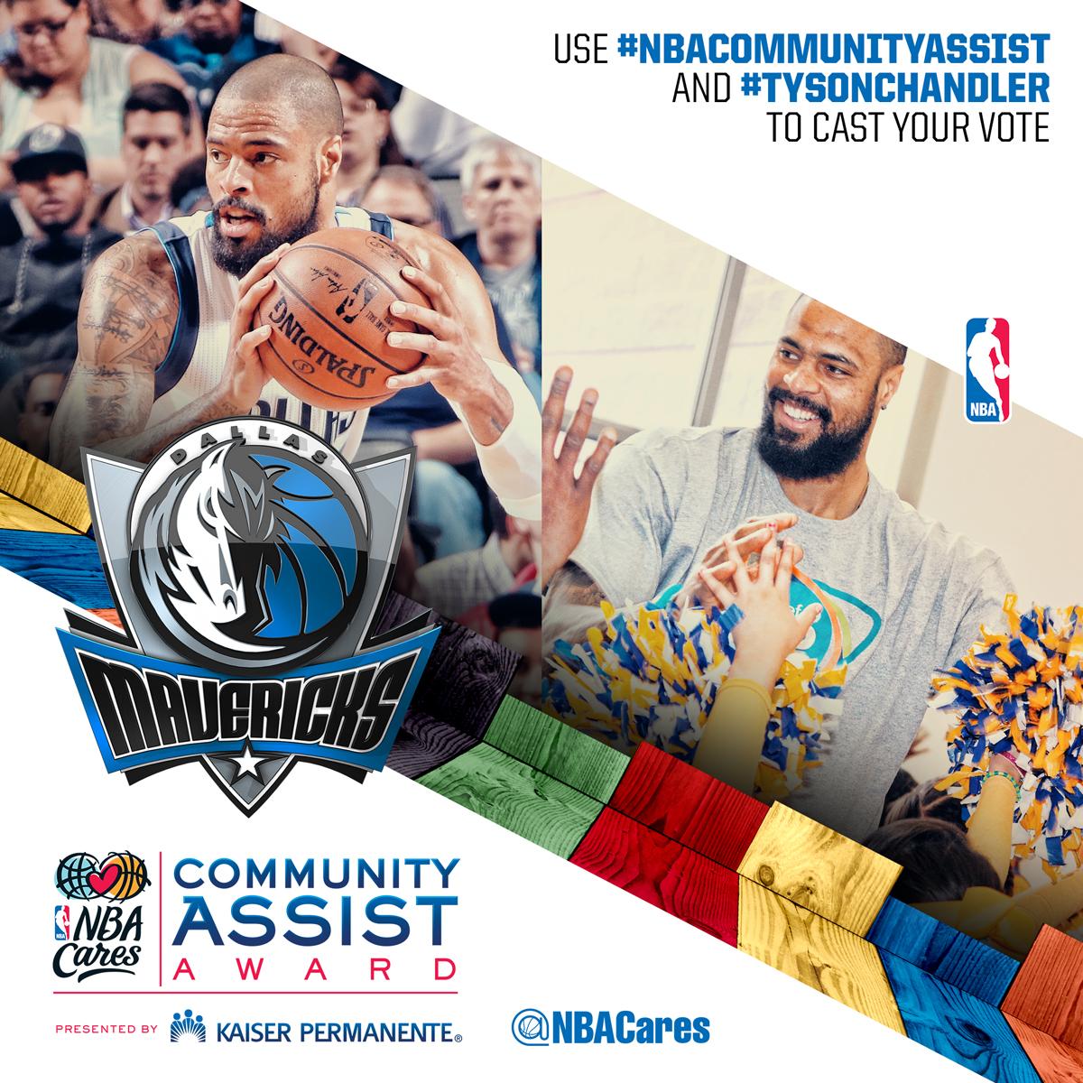 dallasmavs's tweet photo. Last day to vote #MFFLs! Vote for #TysonChandler to get the #NBACommunityAssist Award! RT this tweet! @tysonchandler http://t.co/dGLBd8dU10