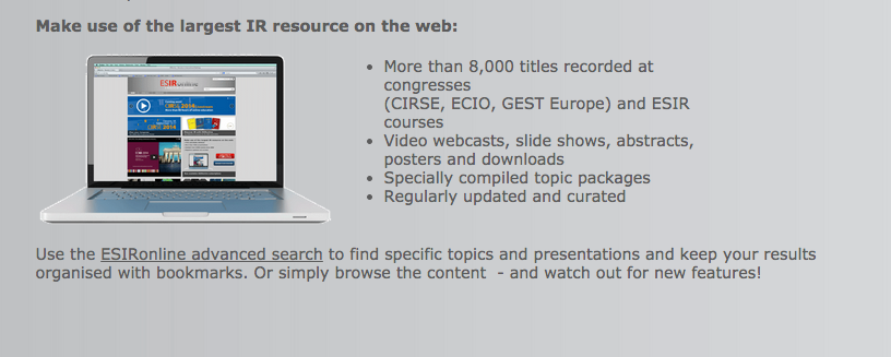 InterventionIQ's tweet photo. Members of @cirsesociety benefit from online access to over 8,000 presentations and abstracts: http://t.co/Ofcvt7lXkB http://t.co/GmwJqexRVM