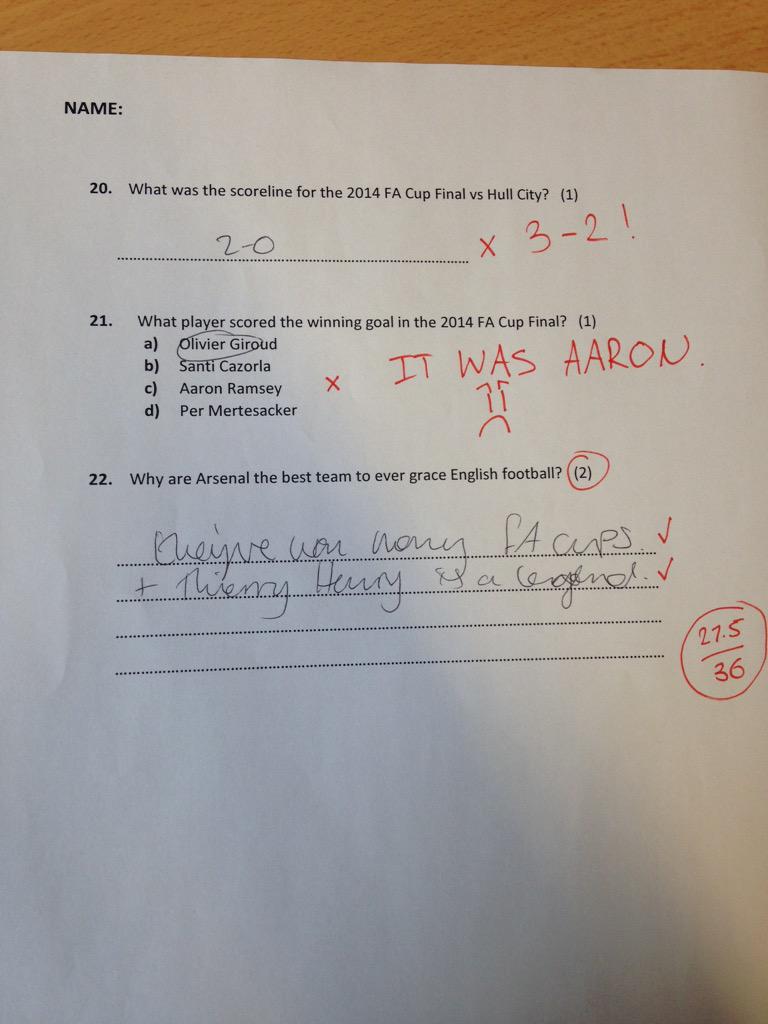 xsaskiaisabella's tweet image. boyfriend made me take an @Arsenal exam😂😭