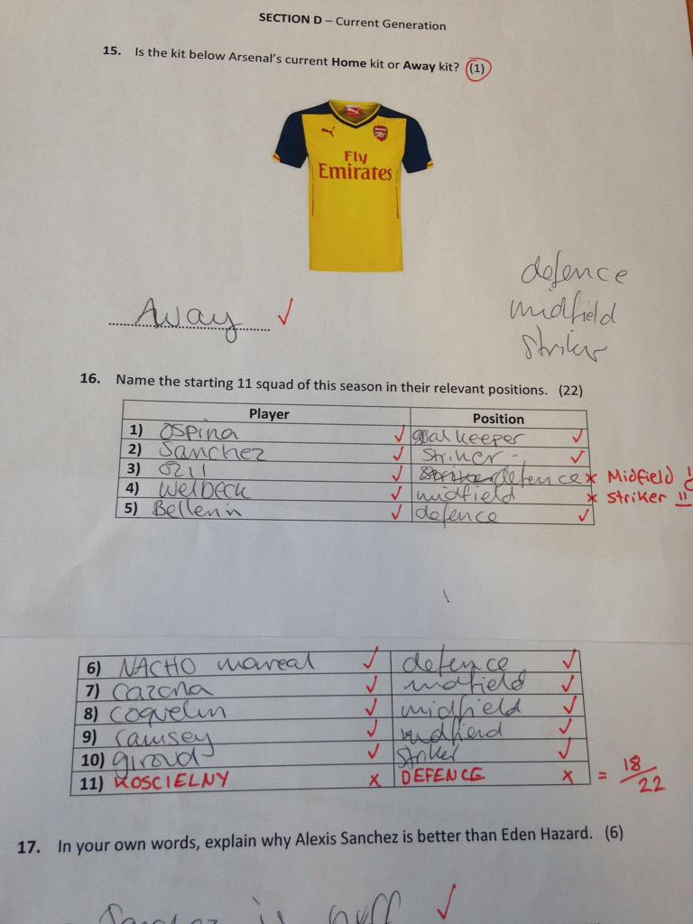 xsaskiaisabella's tweet image. boyfriend made me take an @Arsenal exam😂😭