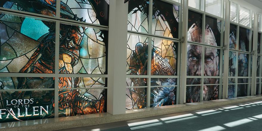 doublea_labs's tweet photo. Thanks @GameMarketers for the Standout Outdoor Ad. Award for our #LordsoftheFallen @E3 windows! http://t.co/PWDrpfzI7i