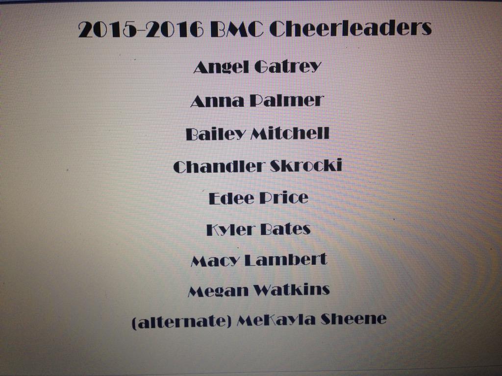 BMCCHEER's tweet photo. I am pleased to announced our 2015-2016 BMC CHEERLEADERS! can't wait to see what this season holds for us!! #BMCCHEER http://t.co/1SyIjPRTdw