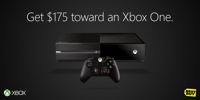 XBOX's tweet photo. Get up to $175 credit toward an #XboxOne when you trade your #Xbox360 or PS3 in at @BestBuy: http://t.co/IuJS1Xb7Zz http://t.co/xIUAo4XxaK