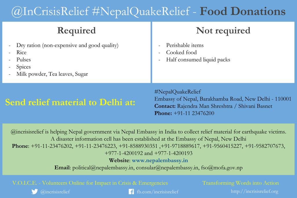InCrisisRelief's tweet photo. The complete What, Where &amp; How of #NepalQuakeRelief donations. Pls note the specifics while donating. http://t.co/WApiMWhZaG