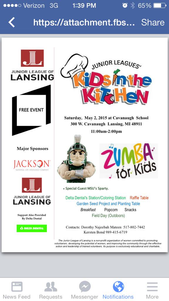 Join us this Saturday at Cavanaugh for "Kids in the Kitchen", sponsored by Junior League of Lansing!