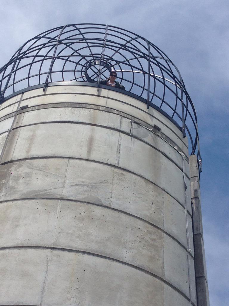 RPCompass's tweet image. Mrs. Rizzo at the top of the silo.