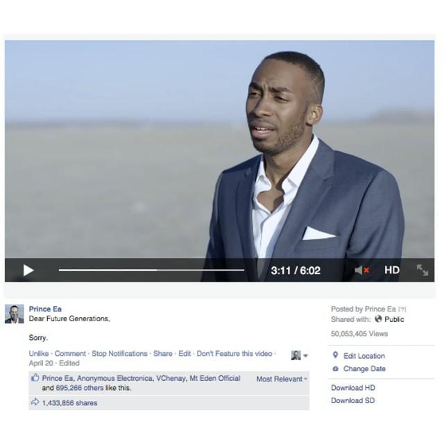 PrinceEa's tweet photo. 50 million views in 1 week. Wow. Thank you to everyone who watched, shared, and is taking an active step to being a… http://t.co/0ZufJ0Lajw