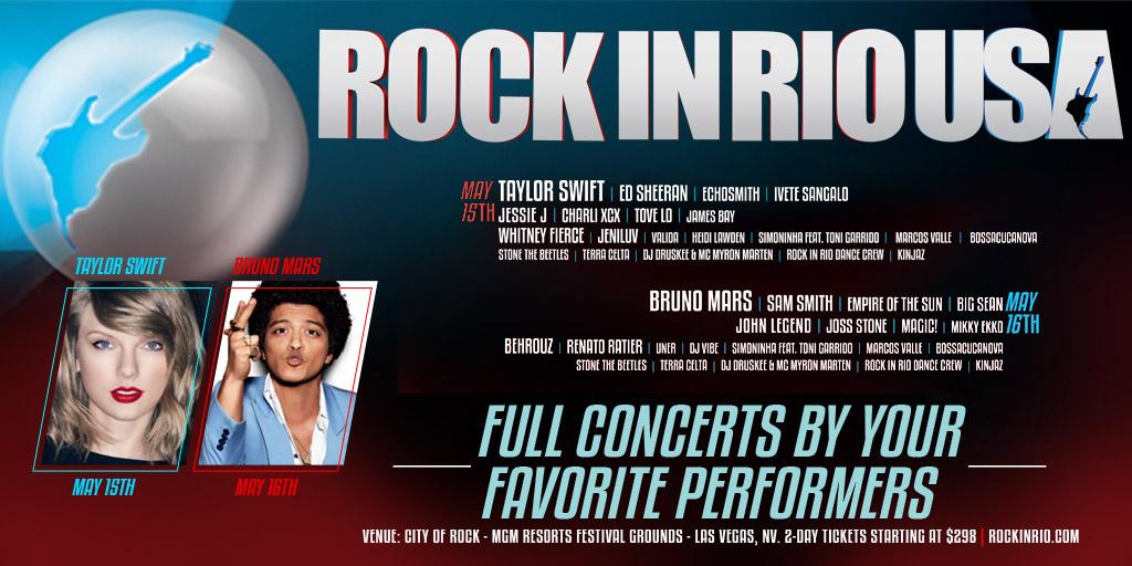 rockinriousa's tweet image. Pop Weekend is coming to #Vegas: rockinrio.com/usa/line-up/  #TaylorSwift #BrunoMars #EdSheeran #JessieJ #SamSmith