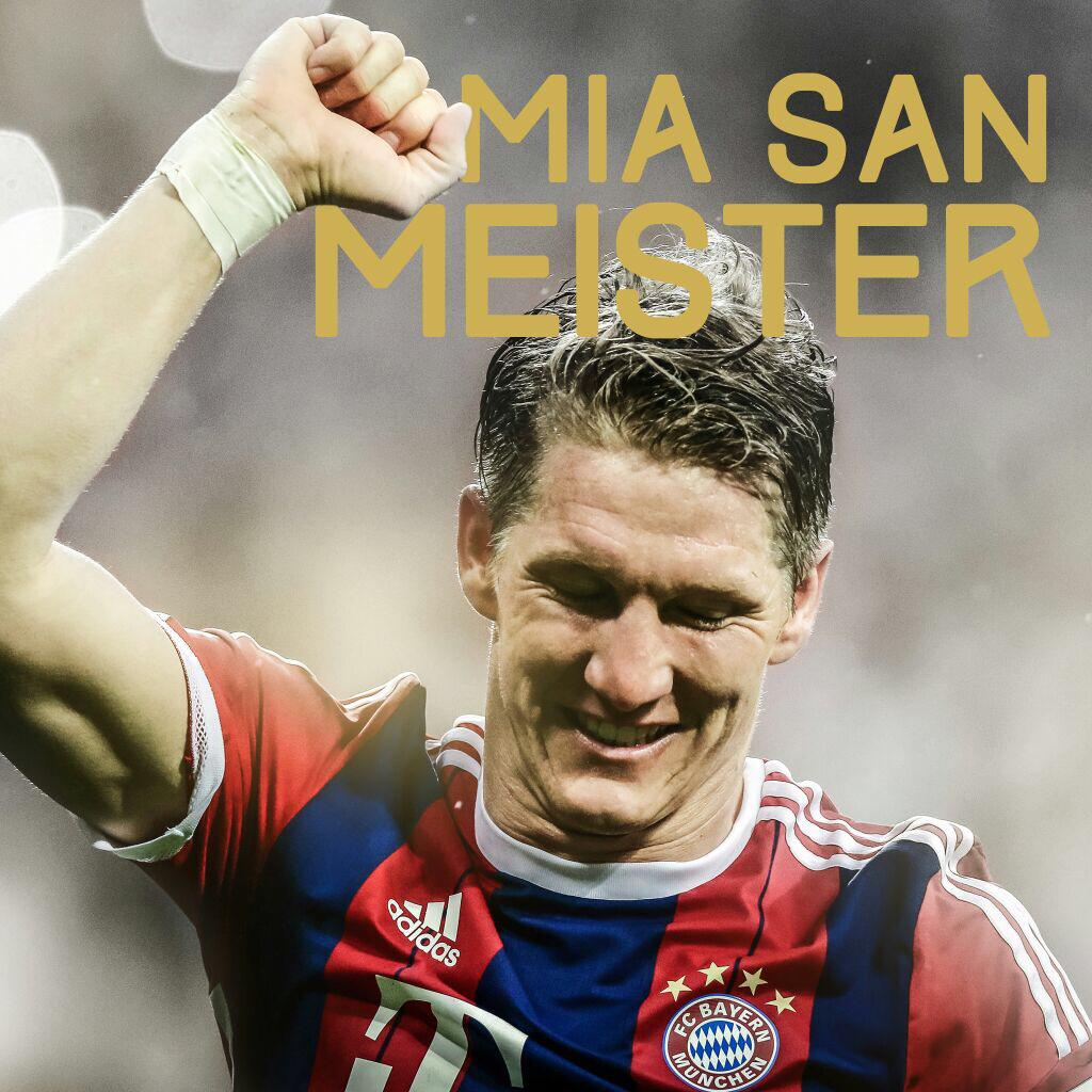 BSchweinsteiger's tweet photo. To win the 25th Bundesliga title is a great feeling! Special thanks to the staff &amp; fans! More games to come: #packmas http://t.co/JBRh7hKrvf