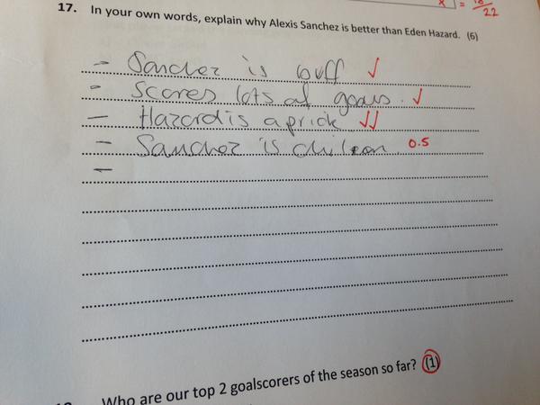 SundayChants's tweet photo. Her boyfriend made her take an Arsenal exam! http://t.co/s7126XcZJe