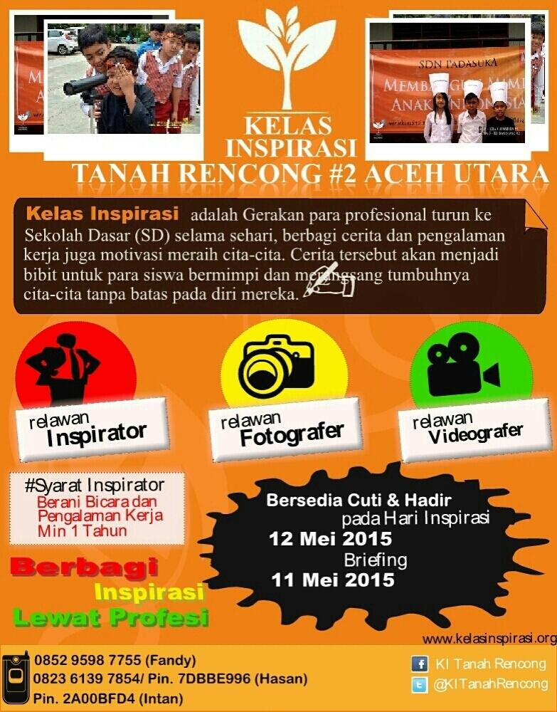 iloveaceh's tweet photo. Mari berpartisipasi dan menjadi bagian dari Kelas Inspirasi II Aceh Utara bersama KI Tanah Rencong 11-12 Mei 2015. http://t.co/Agmog0gT8x