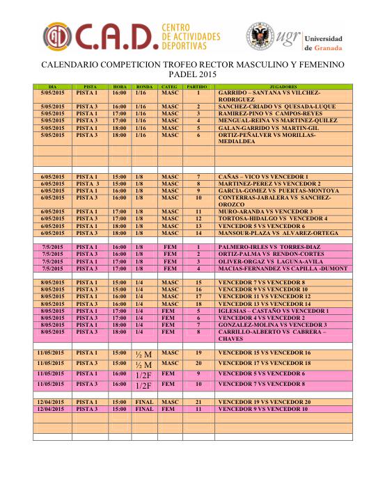 deportesfccee's tweet photo. Cuadros y horarios TROFEO RECTOR PÁDEL masculino y femenino http://t.co/833axjMEKG