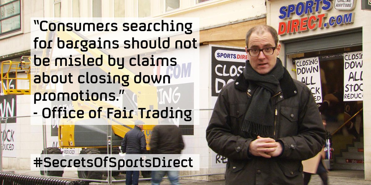 Channel4's tweet image. In 2008, the Office of Fair Trading pulled Sports Direct up over its ‘closing down sales’ #SecretsOfSportsDirect