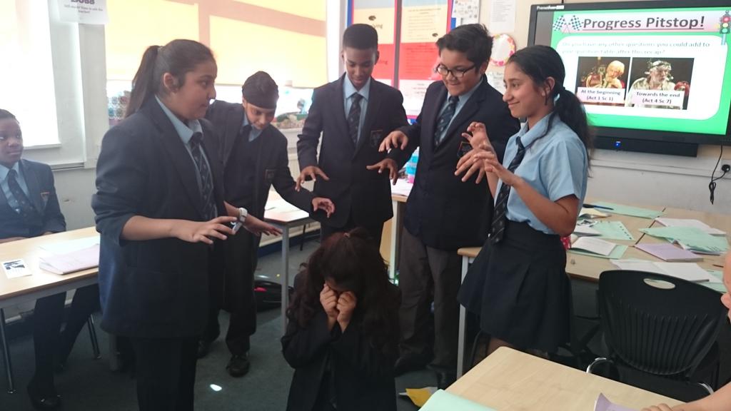 MsWillisEnglish's tweet photo. Year 7 King Lear and Goneril freeze frames from today, plus some analysis stickers for tomorrow's lesson. http://t.co/iQfjfN5yPm