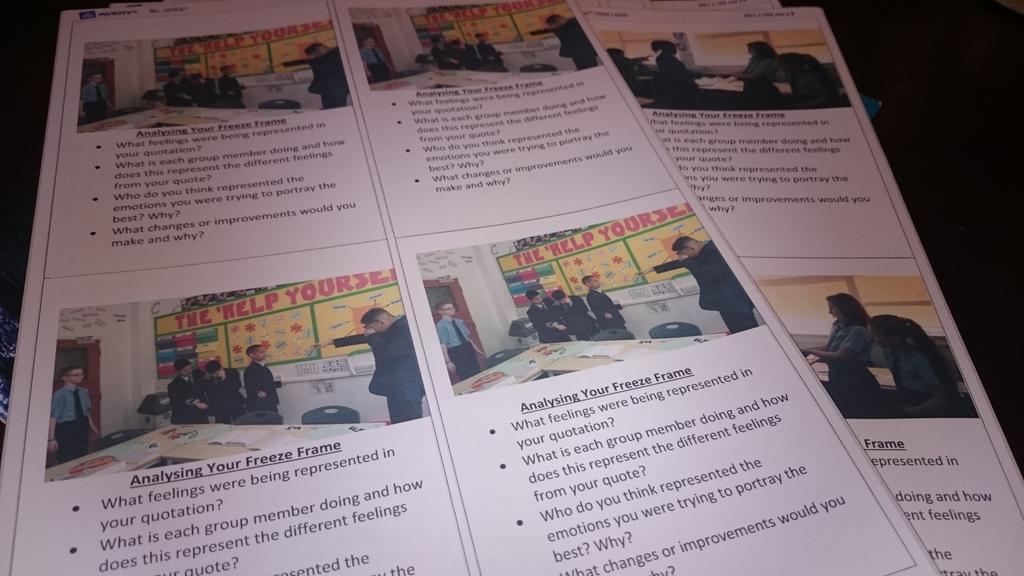 MsWillisEnglish's tweet photo. Year 7 King Lear and Goneril freeze frames from today, plus some analysis stickers for tomorrow's lesson. http://t.co/iQfjfN5yPm