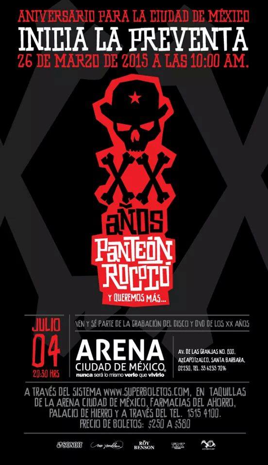 df_conciertos's tweet photo. Van ir a los 20 años del Panteon Rococo o ya chole? http://t.co/EUReOBKJJT