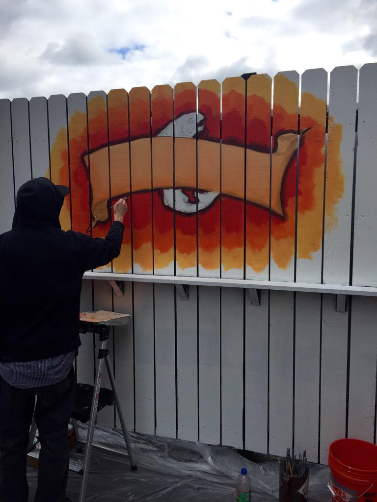 Bar145Toledo's tweet photo. @JRobertsArts phase 1 of his @sweetwaterbrew @SweetWaterOH #mural #sweetwater specials all day! @BCGSchneider http://t.co/btKu66ntXX