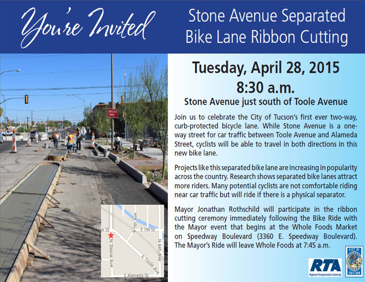 Celebrate the opening of the new Stone Ave separated bike lane April 28th 8:30am at Stone and Toole Ave!
