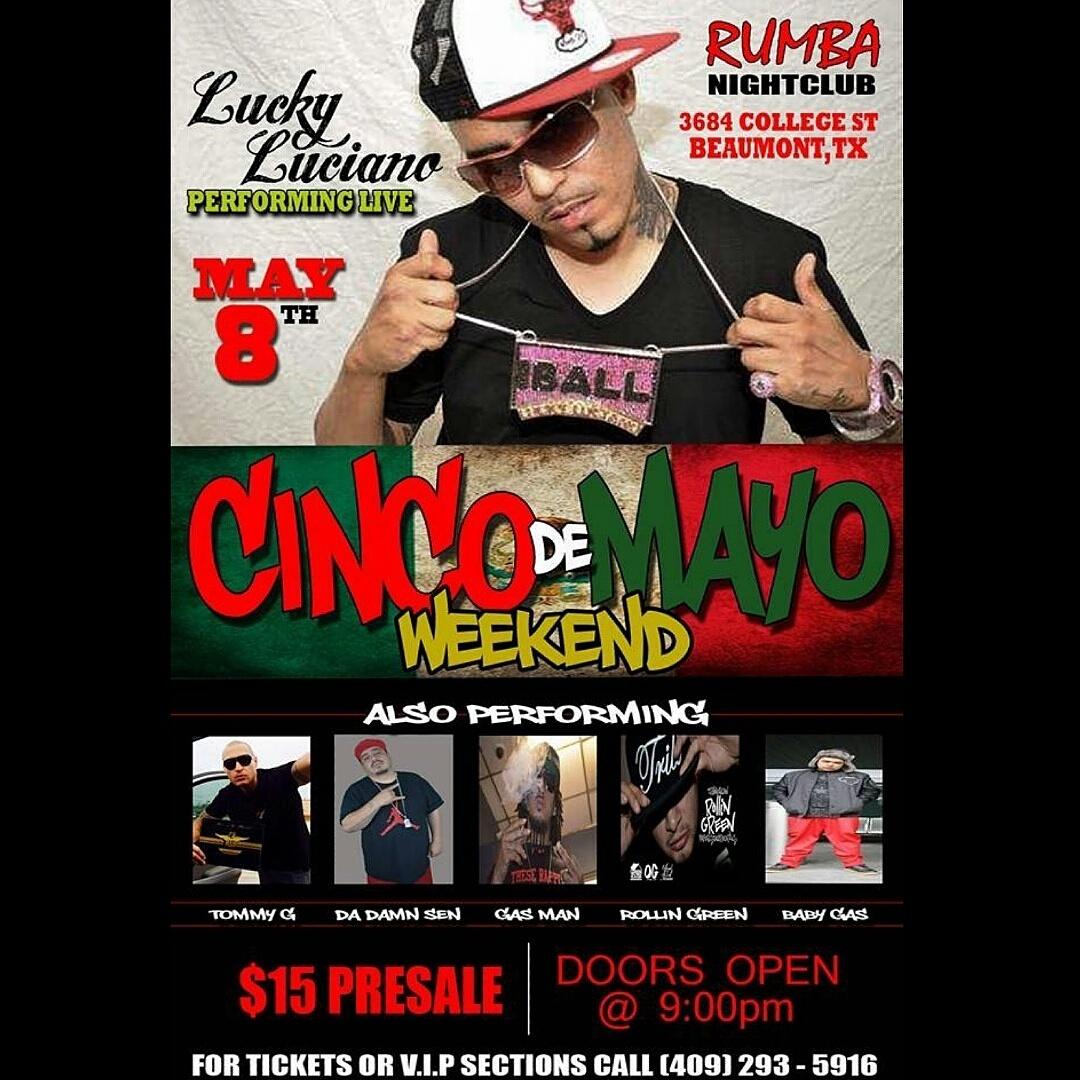 Paper_Stack_Rec's tweet image. May 8th #CincoDeMayo #LuckyLuciano Live in Concert! Sen, Rollin Green, Tommy G, Baby Gas, Gas Man, PSR Fam #Concert