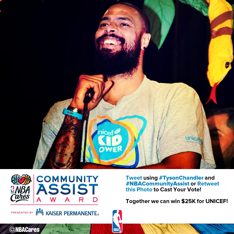 tysonchandler's tweet photo. It’s the last day to vote, so let’s finish strong! Tweet using #NBACommunityAssist and #TysonChandler or RT this! http://t.co/huTs4IYdyh