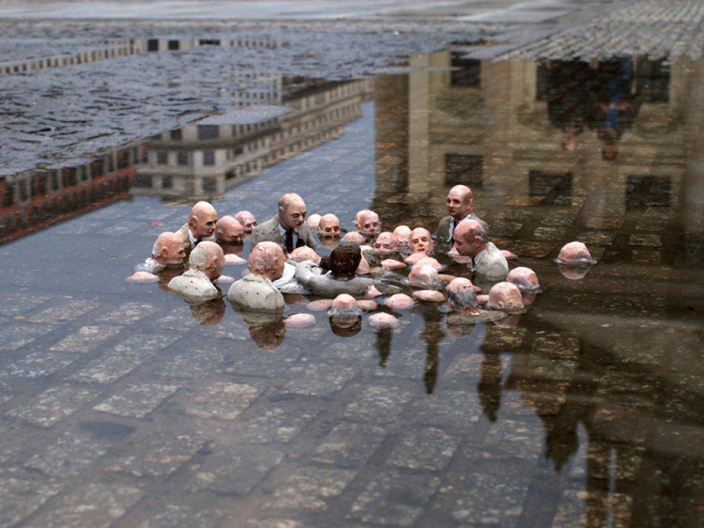 paulargooder's tweet photo. This sculpture by Issac Cordal  is called Politicians Discuss Global Warming - utter brilliance! http://t.co/BqOVp3lVa9