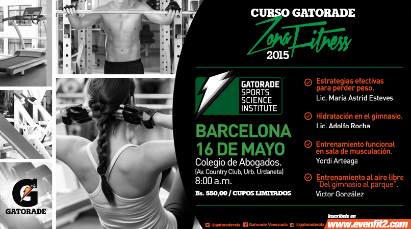 GatoradeVzla's tweet photo. |INSCRIPCIONES ABIERTAS| Curso Gatorade Zona Fitness Barcelona. Inscríbete aquí-->http://t.co/5PrgL8l8nR http://t.co/HFLPQR7SMt