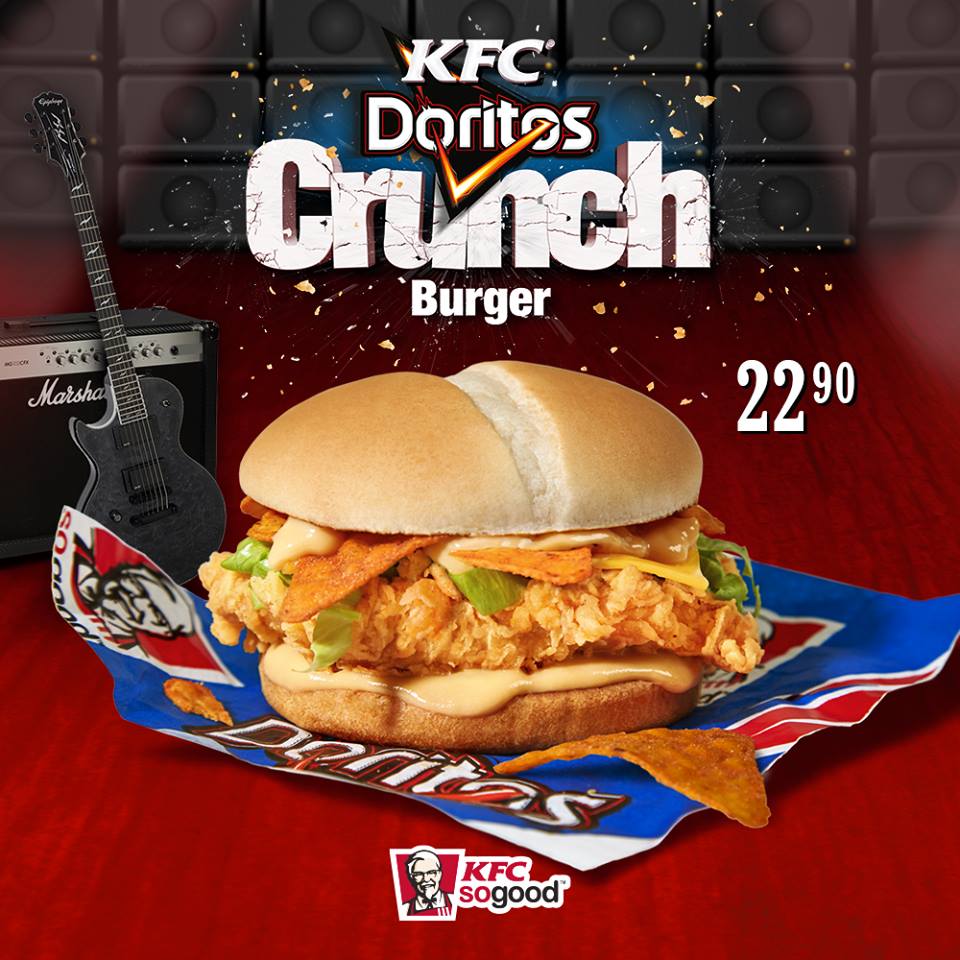 KFCSA's tweet photo. Introduce yourself to a bold new experience! The NEW @DoritosSA Crunch burger can be all yours today for just R22.90 http://t.co/7y714lGS7k