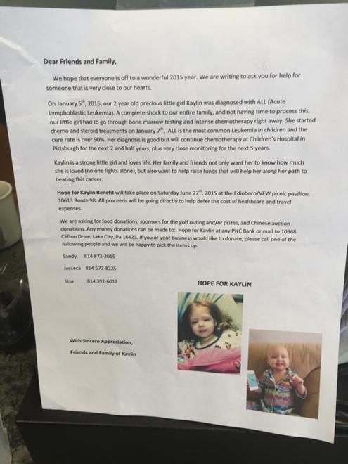 MU_Alison's tweet photo. Please retweet to help this little girl in Erie fight cancer! http://t.co/JxTth0eqDm