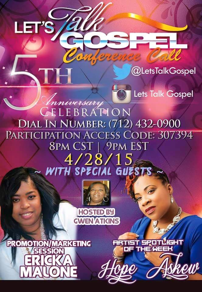 LaShelle715's tweet photo. Retweet~~ Join @HopeAskew this Tues on @LetsTalkGospel 9pm est #7112-432-0900 code 307394 #Liveinterview #LiveMusic http://t.co/458eo0Nu1V
