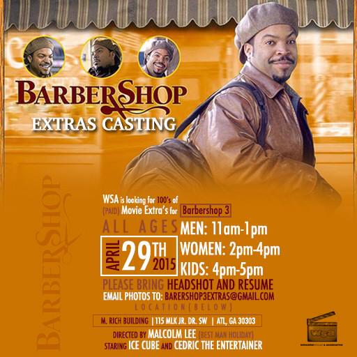 WSACasting's tweet photo. Currently Casting for Barbershop3 #Casting #atlcasting #wsacasting #Barbershop3 http://t.co/hDv385hURq