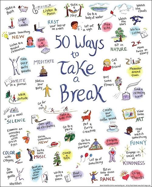 ONTSpecialNeeds's tweet photo. 50 ways to take a break!  Great visual. https://t.co/ya3XDVCVVj