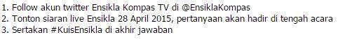 KompasTV's tweet photo. Yg ingin dapatkan 1 buah Android One, jgn lewatkan #KuisEnsikla mulai pkl 09.00 WIB dan ikuti tata caranya! #Ensikla http://t.co/r6nqzsPOkz
