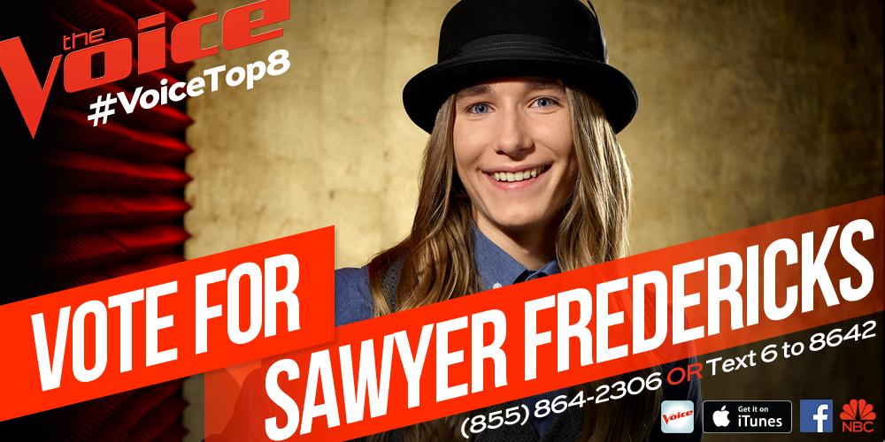 NBCTheVoice's tweet photo. RT if you’re voting for @SawyerFrdrx tonight because yes. #VoiceTop8 http://t.co/HsxV45jLwQ