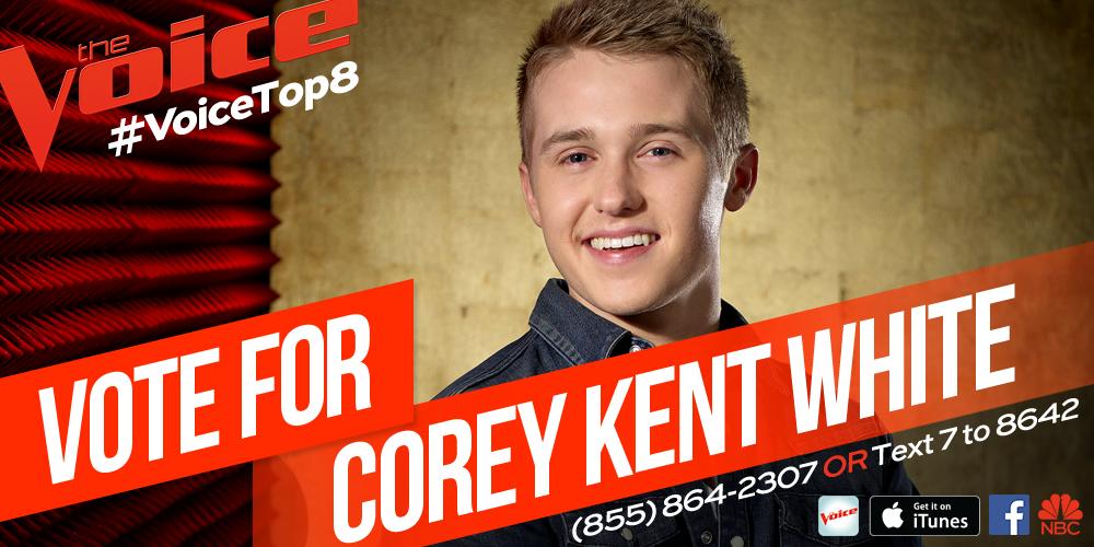 NBCTheVoice's tweet photo. RT if you’re making @CoreyKentWhite smile with your votes tonight! #VoiceTop8 http://t.co/vNAnQfYOFY