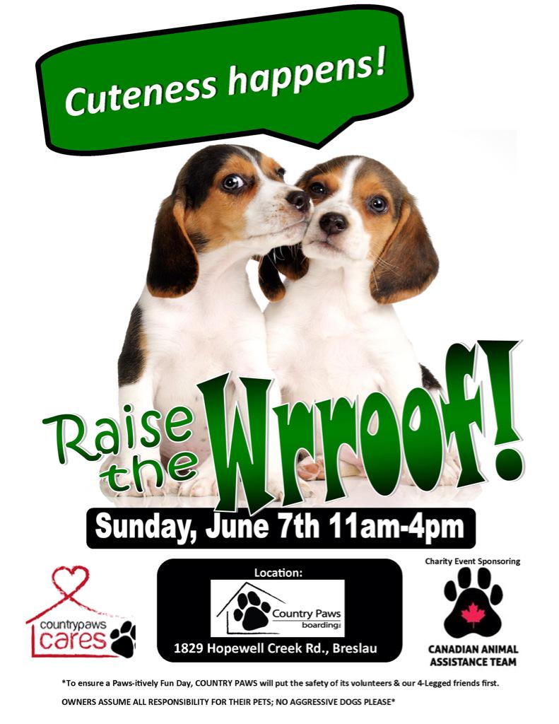 PawsCares's tweet photo. JUNE 7TH ! #raisethewrroof #countrypaws #thecanadiananimalassistanceteam #fundraising #dogs #welovedogs http://t.co/X0CJuMurjT