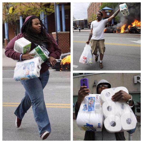 Tweetterfying's tweet photo. What's up with stealing all the toilet paper??
#PoopyButtsMatter 
#BaltimoreRiots 
#TimeToLaunchGas 
#Baltimorons http://t.co/djZz3TORSA