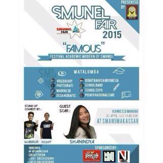 asyfarisani's tweet photo. Datang &amp; saksikan acara puncak SMUNEL FAIR,guest star: @shanindyan. HTM.Umum presale:30K. OTS:40K. Cp: @smunelfair http://t.co/N5eWt574og