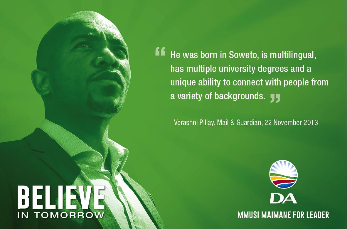 M&amp;G Journalist Verashni Pillay on <a href="/MmusiMaimane/">Mmusi Maimane MP</a>. Issued by Maimane for Leader Campaign. #BelieveInTomorrow